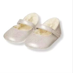 Janie and Jack Silver Shimmer Fur Lined Crib Shoe Baby Size 2 3-6 Month Girls